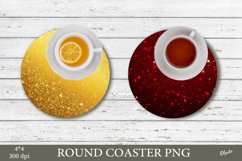 Gold and Red Sequins Coaster PNG. Round Coaster Sublimation Product Image 1