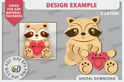 Valentine Raccoon with Heart Laser Cut. Cute Animals SVG Product Image 2