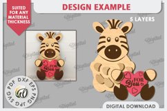 Valentine Zebra with Heart Laser Cut. Cute Animals SVG Product Image 2