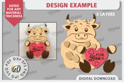Valentine Bull with Heart Laser Cut. Cute Animals SVG Product Image 2