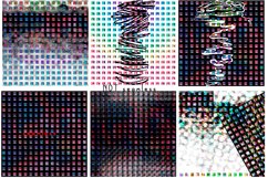 Bundle of Patterns/Scrapbooking Backgrounds.Neon moths.  A pattern of many squares. Multicolored complex textures. Colorful bright design. Neon butterflies or moths flying into the light