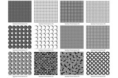 Bundle Seamless Patterns/Abstraction.HI-TECH MONOCHROME  Digital geometric graphic drawing with contour. Contrasting black and white, gray colors. Three-dimensional effect and minimalism of circles, rectangles. The mesh structure is similar to the texture