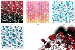 Bundle of Seamless shiny textures/Festive Hearts &amp; Candies  A COMPLEX ORNAMENT OF thin white, as if cut out of paper, sweets and hearts. Backgrounds - Silver, with sparkles and sparkles, seamless textures of blue, pink and red, mother of pearl, dark satur