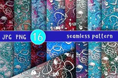 Bundle of Seamless shiny textures/Festive Hearts &amp; Candies  A COMPLEX ORNAMENT OF thin white, as if cut out of paper, sweets and hearts. Backgrounds - Silver, with sparkles and sparkles, seamless textures of blue, pink and red, mother of pearl, dark satur