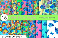 Bundle of Seamless textures/Watercolor Butterflies  Abstract, colorful illustrations. Complex, naturalistic graphics. Watercolor drawing of flying butterflies.  A texture with a repeating pattern. Bright rainbow colors, blue, yellow, green, red