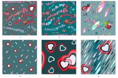  BUNDLE seamless backgrounds/Hearts,Rain,Valentine's Day  Abstract colorful illustration. A texture with a repeating pattern. Hearts, drops, inscriptions and hearts. Inscription Valentine's Day