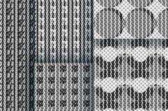 Bundle Seamless Patterns/Abstraction. Knitted texture  Digital geometric graphic drawing with contour. Contrasting black and white, gray colors. Three-dimensional effect and minimalism of circles, rectangles. The mesh structure is similar to the texture o