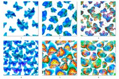 Bundle of Seamless textures/Watercolor Butterflies  Abstract, colorful illustrations. Complex, naturalistic graphics. Watercolor drawing of flying butterflies.  A texture with a repeating pattern. Bright rainbow colors, blue, yellow, green, red