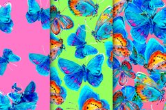 Bundle of Seamless textures/Watercolor Butterflies  Abstract, colorful illustrations. Complex, naturalistic graphics. Watercolor drawing of flying butterflies.  A texture with a repeating pattern. Bright rainbow colors, blue, yellow, green, red