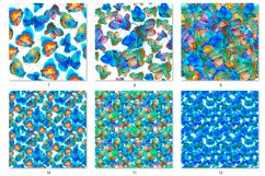 Bundle of Seamless textures/Watercolor Butterflies  Abstract, colorful illustrations. Complex, naturalistic graphics. Watercolor drawing of flying butterflies.  A texture with a repeating pattern. Bright rainbow colors, blue, yellow, green, red