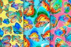 Bundle of Seamless textures/Watercolor Butterflies  Abstract, colorful illustrations. Complex, naturalistic graphics. Watercolor drawing of flying butterflies.  A texture with a repeating pattern. Bright rainbow colors, blue, yellow, green, red
