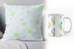 Seamless background with coffee cups. Top view of a table in a cafe. Love and relationships. valentine's day, wedding and love. Marshmallows and hearts. Graphic drawing by hand.