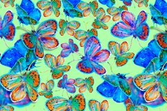 Bundle of Seamless textures/Watercolor Butterflies  Abstract, colorful illustrations. Complex, naturalistic graphics. Watercolor drawing of flying butterflies.  A texture with a repeating pattern. Bright rainbow colors, blue, yellow, green, red