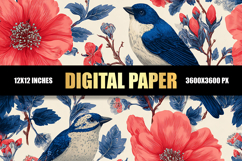 Floral With Birds Digital Paper Product Image 1