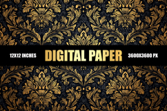 Black Gold Floral Digital Paper Product Image 1