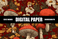 Mushrooms and Flowers Digital Paper Product Image 1