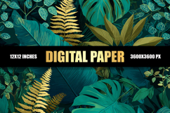 Green And Gold Floral Digital Paper Product Image 1