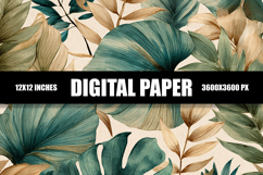 Green And Gold Leaves Digital Paper Product Image 1