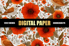 Floral With Birds Digital Paper Product Image 1