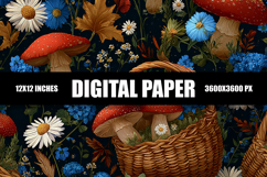 Mushrooms and Flowers Digital Paper Product Image 1