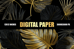 Gold Black Leaves Digital Paper Product Image 1
