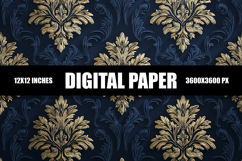 Gold And Blue Floral Digital Paper Product Image 1