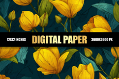 Yellow Floral Digital Paper Product Image 1