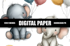 3D Cartoon Elephant digital paper Product Image 1