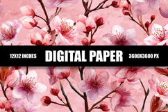 Pink Floral Digital Paper Product Image 1