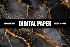 Black And Gold Crack Wall Digital Paper Product Image 1