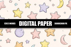 Cartoon Moon and Stars Digital Paper Product Image 1