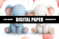3D Cartoon Elephant Digital Paper Product Image 1