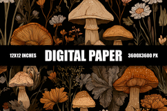 Mushrooms and Flowers Digital Paper Product Image 1