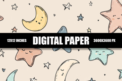 Cartoon Moon and Stars Digital Paper Product Image 1