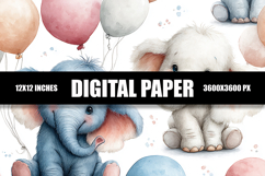 3D Cartoon Elephant digital paper Product Image 1