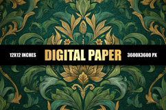 Green Gold Floral Digital Paper Product Image 1