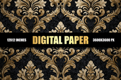 Black Gold Floral Digital Paper Product Image 1