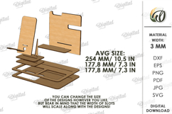 Wooden Desk Organizer Laser Cut. 3D Phone Docking Station Product Image 2