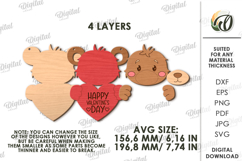 3D Valentine's Day Door Hanger Laser Cut. Bear SVG Product Image 2