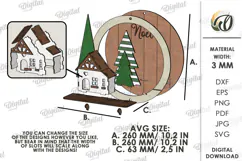 Wall Round Sign with 3D House Laser Cut. Christmas SVG Product Image 2