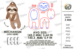 3D Hanging Animal Stress Relief Toy Laser Cut. Sloth SVG Product Image 2