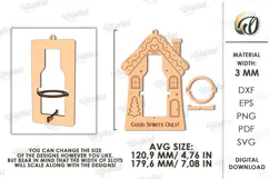 Christmas House Mini Bottle Holder Ornament Laser Cut Product Image 2