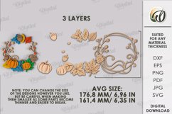 Autumn Wreath Laser Cut . Fall Wreath Decor SVG Product Image 2
