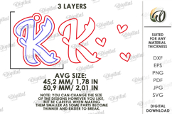 Valentine&#039;s Day Monogram Keychain Laser Cut. Letter K SVG Product Image 2