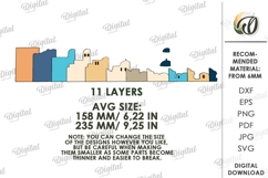 3D Cityscape Wall Art Laser Cut. Layered Home Decor SVG Product Image 2