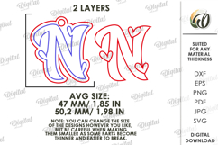 Valentine&#039;s Day Monogram Keychain Laser Cut. Letter N SVG Product Image 2