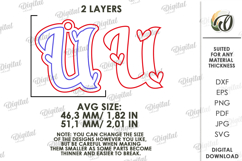 Valentine&#039;s Day Monogram Keychain Laser Cut. Letter U SVG Product Image 2