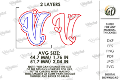 Valentine&#039;s Day Monogram Keychain Laser Cut. Letter V SVG Product Image 2