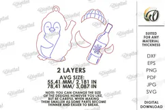 Wine Lover Christmas Ornament Laser Cut. Penguin SVG Product Image 2