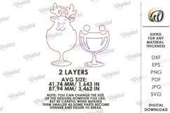 Wine Lover Christmas Ornament Laser Cut. Reindeer SVG Product Image 2